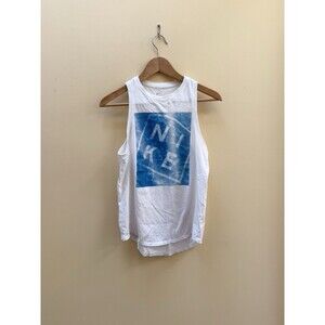 The Nike Tee Running Cotton Water Graphic Tank Top Women White/Blue Small